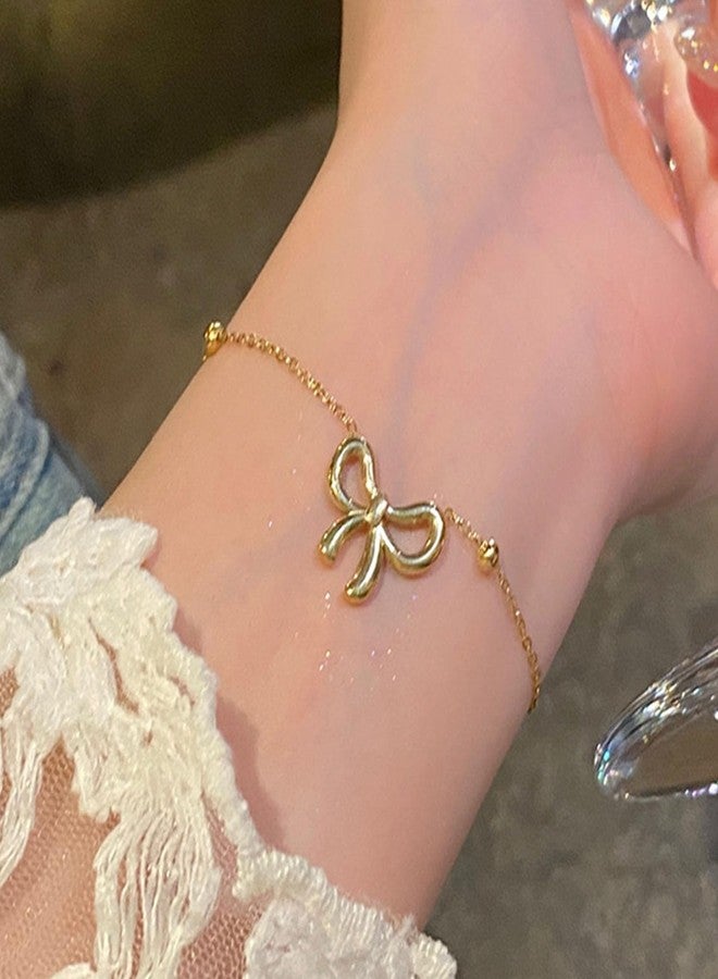 GLMOCM Gold Bow Bracelet for Women Beaded Bow Bracelets Pearl Bow Stretch Bracelets Gold Bead Stackable Bracelet Fashion Jewelry for Women (Gold Chian) - Image 3